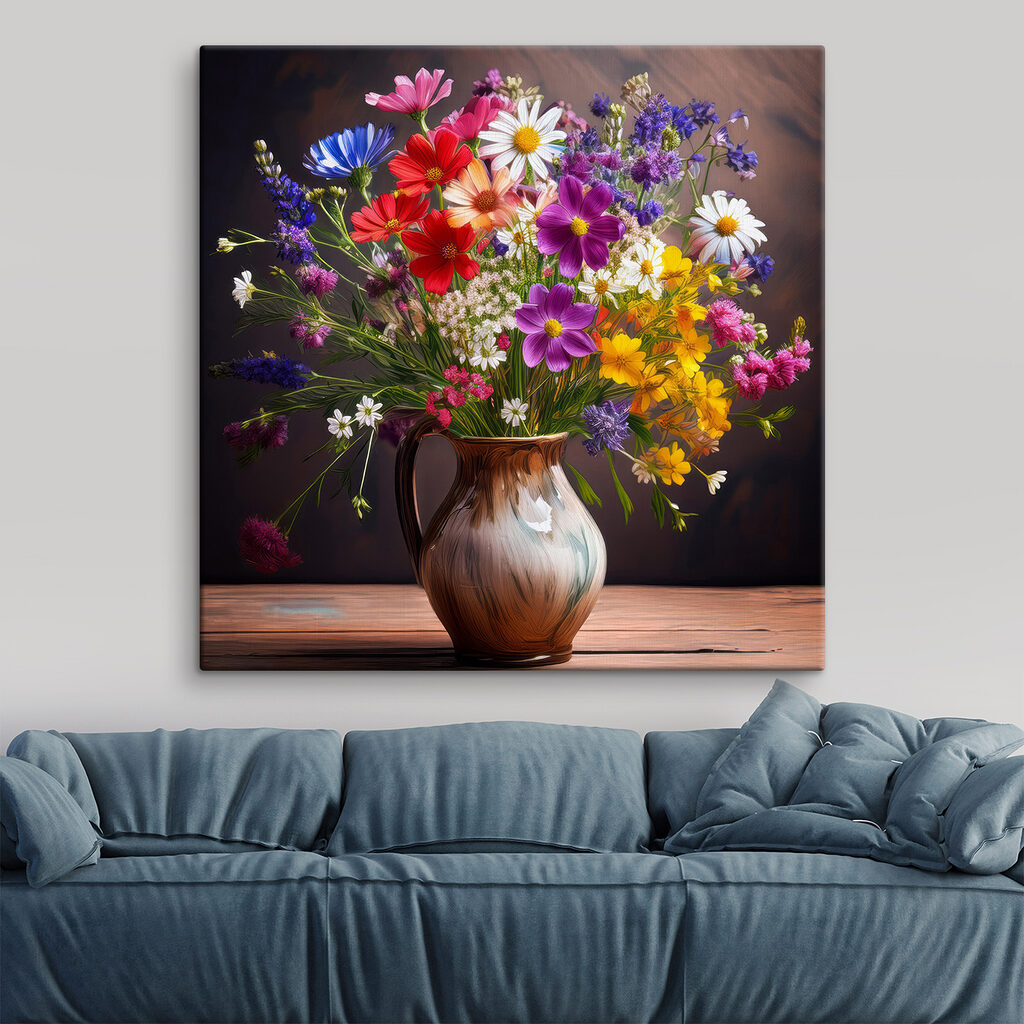 Bouquet champêtre, fond sombre — intérieur 1
