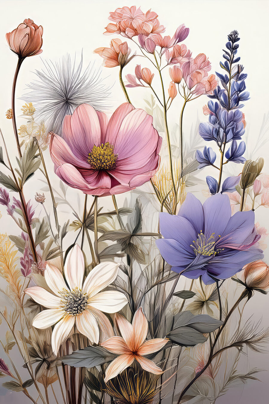 Fleurs des champs pastel — motif complet