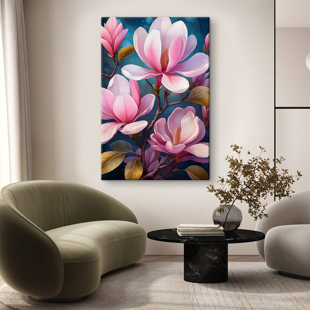 Magnolia rose, bleu nuit — intérieur 1