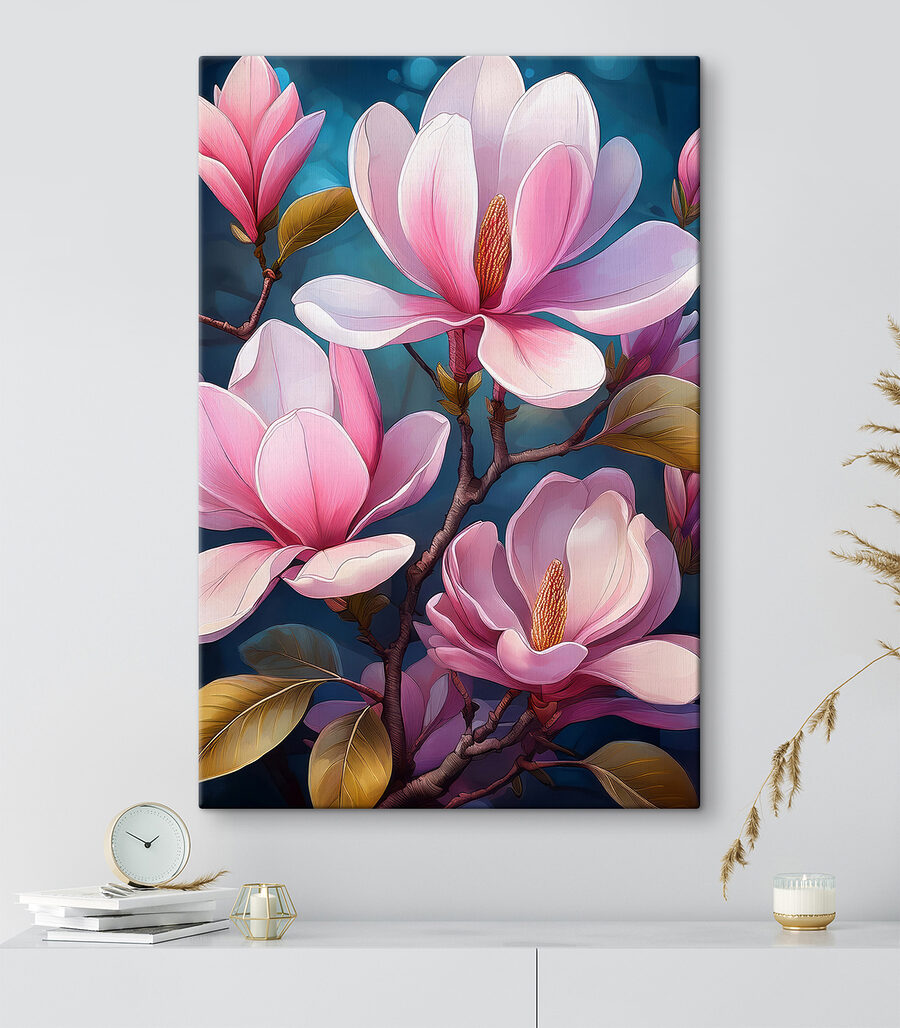 Magnolia rose, bleu nuit — intérieur 2