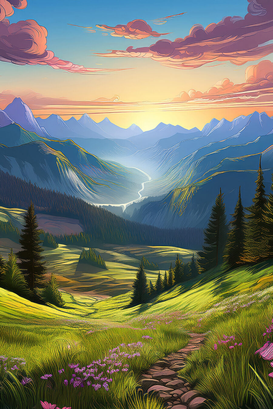 Lumière sur la vallée — motif complet