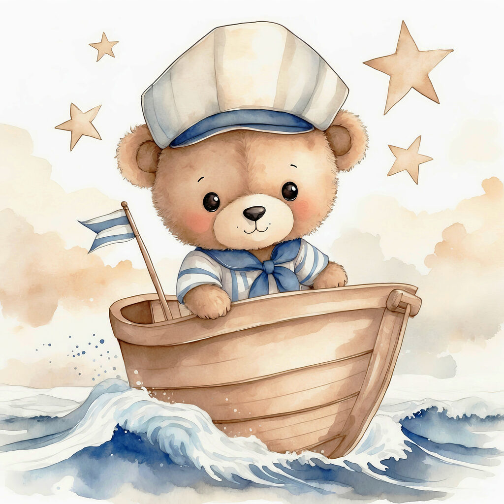 Ourson en barque — motif complet