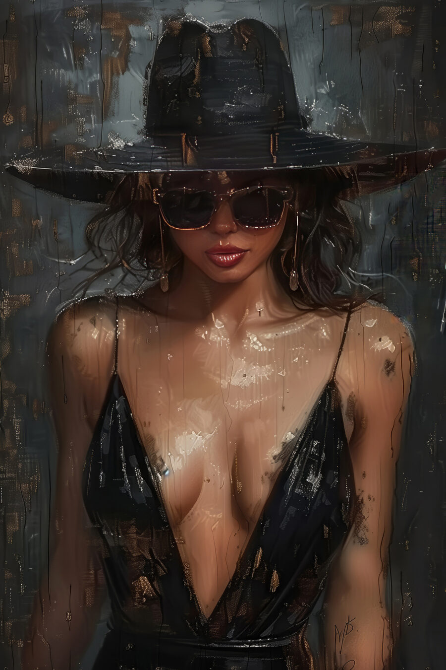 Chapeau sombre, regard caché — motif complet