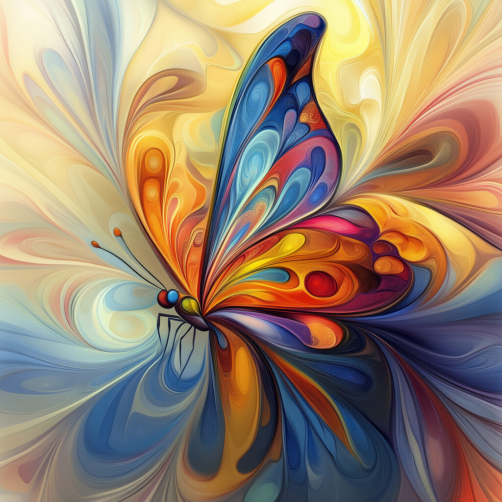 Papillon aux volutes colorées — motif complet