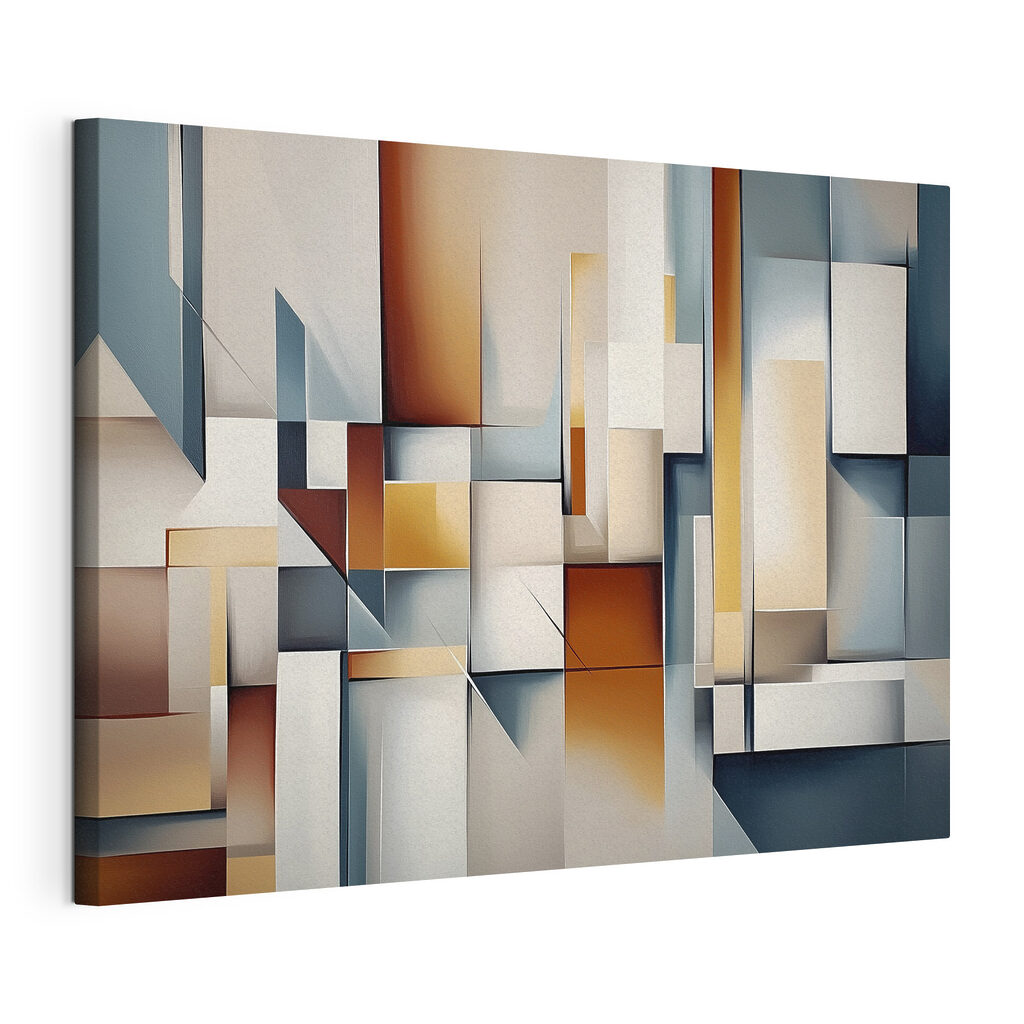 Blocs et aplats bleus, toile tendue et bord enveloppé