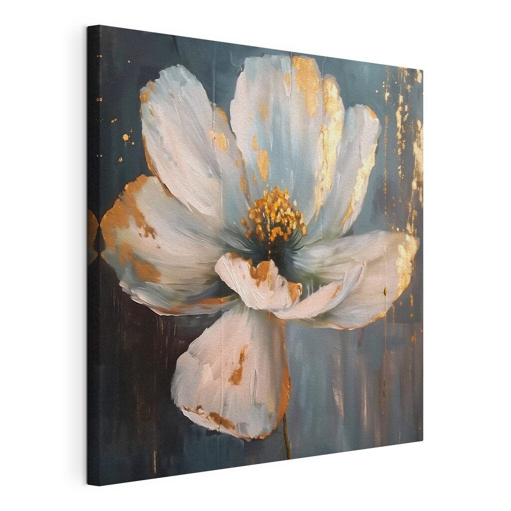 Fleur aux traînées verticales, toile tendue et bord enveloppé