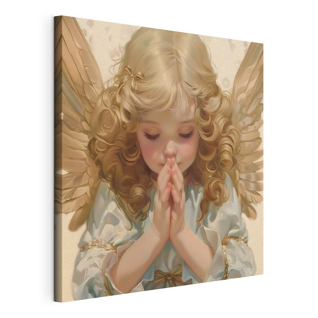 Angelot aux mains jointes, toile tendue et bord enveloppé