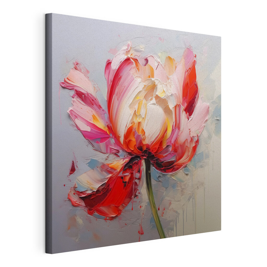 Tulipe en touches roses, toile tendue et bord enveloppé