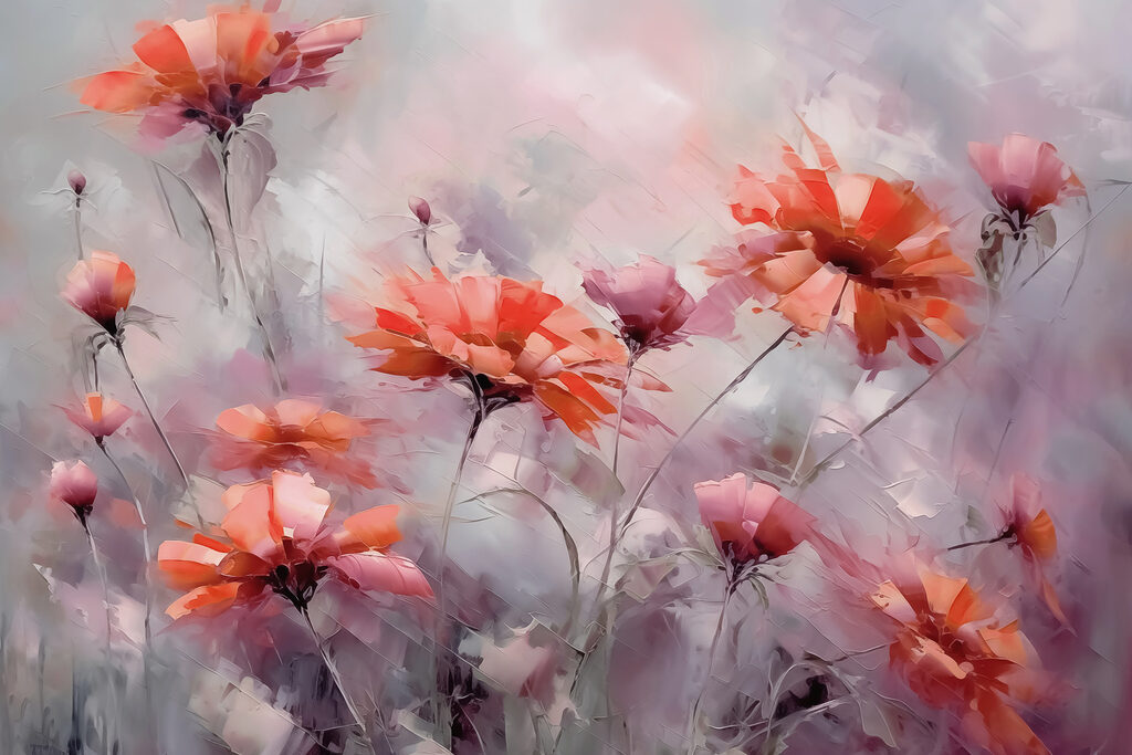 Fleurs corail élancées — motif complet
