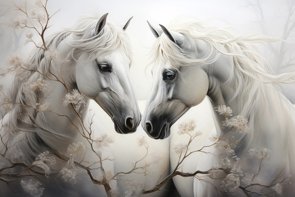 Chevaux blancs en hiver — motif complet