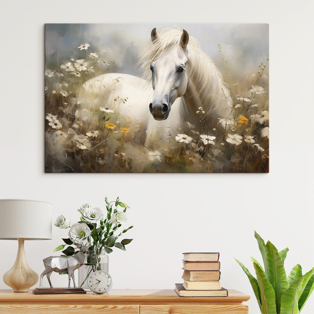 Cheval blanc aux marguerites — intérieur 2