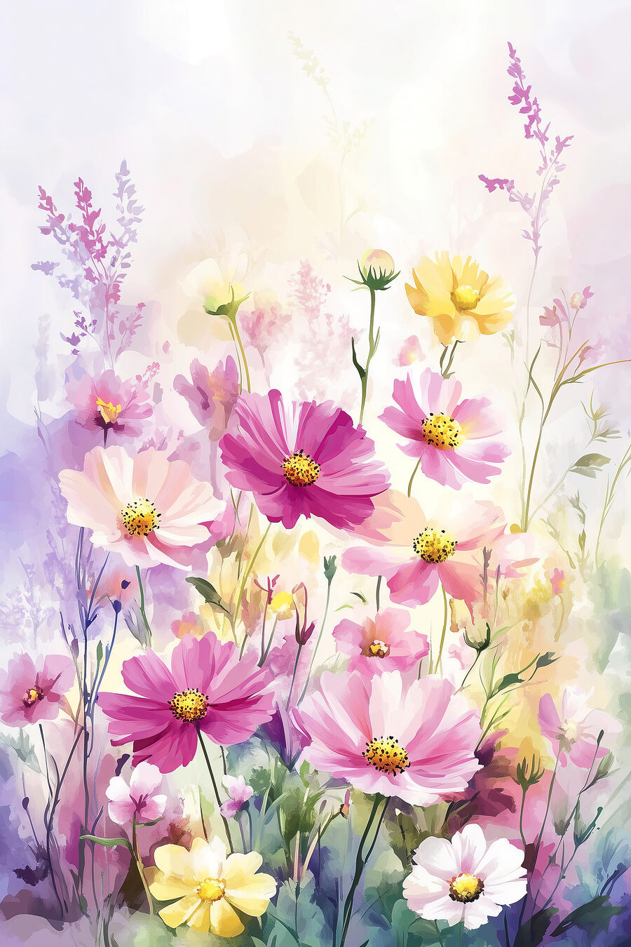 Fleurs sauvages à l’aquarelle — motif complet