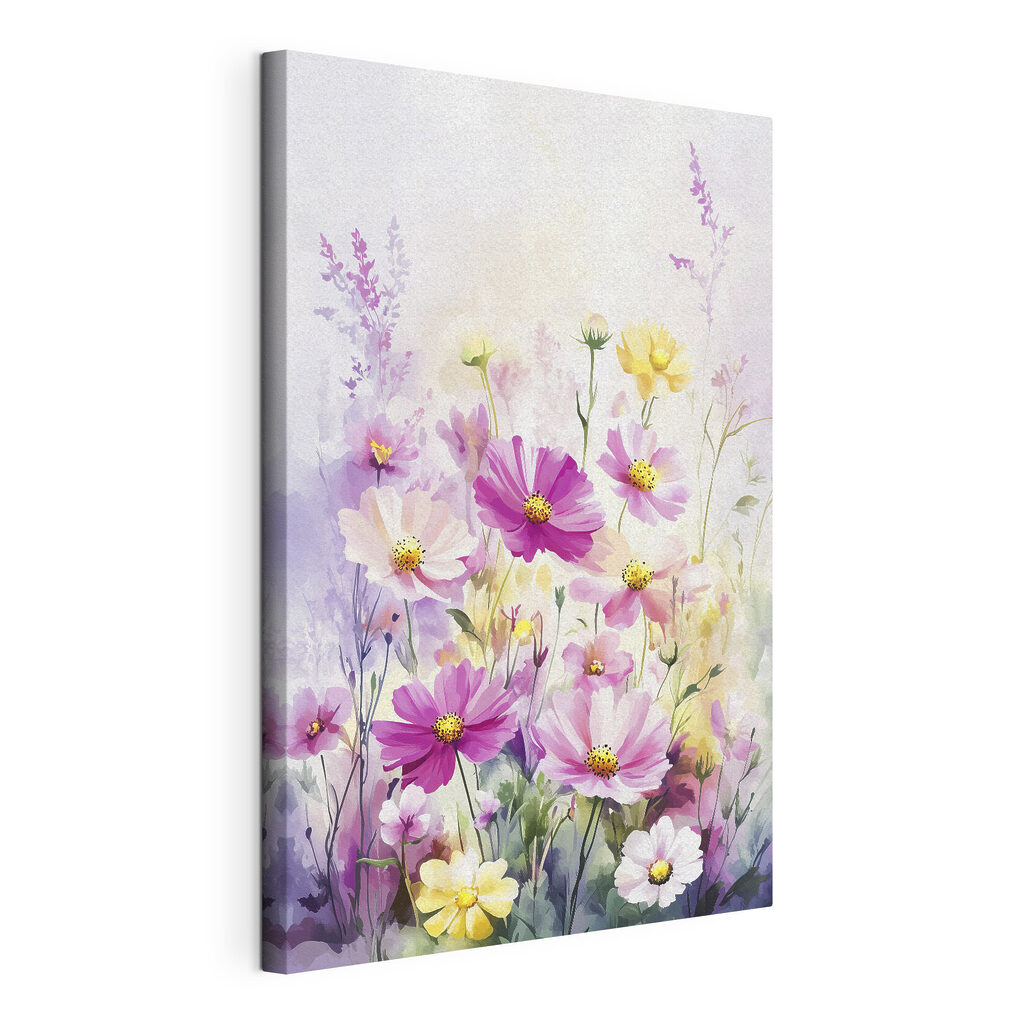 Fleurs sauvages à l’aquarelle, toile tendue et bord enveloppé