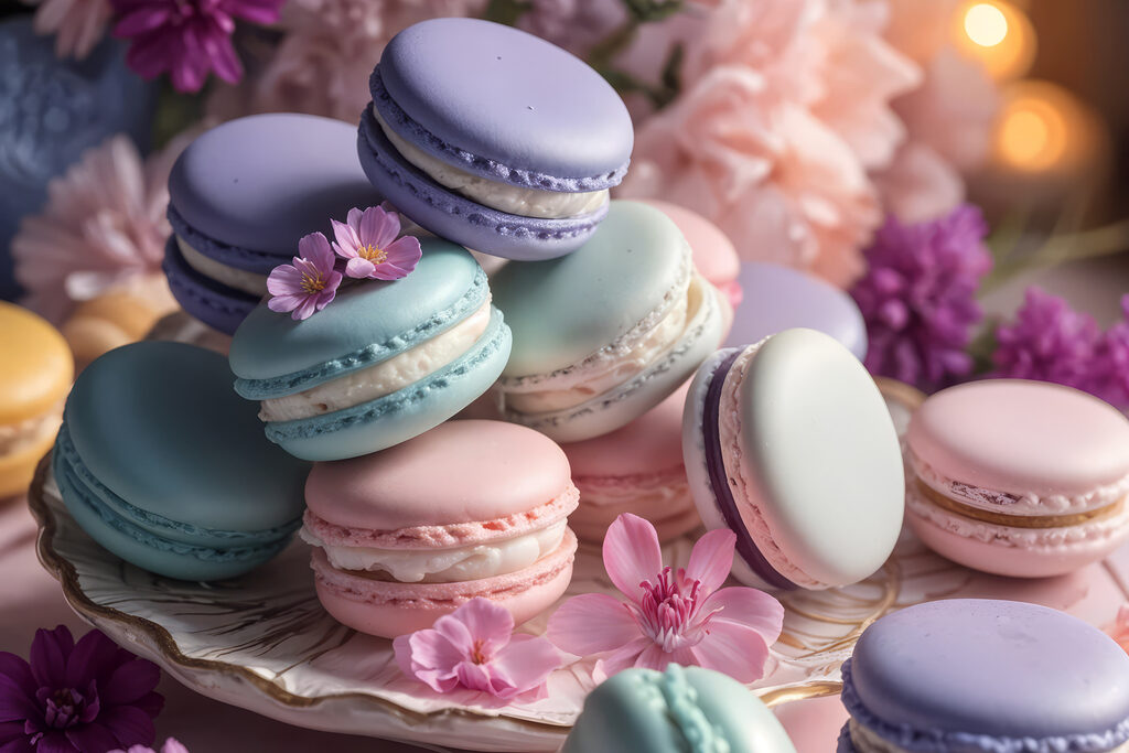 Macarons et fleurs lilas — motif complet