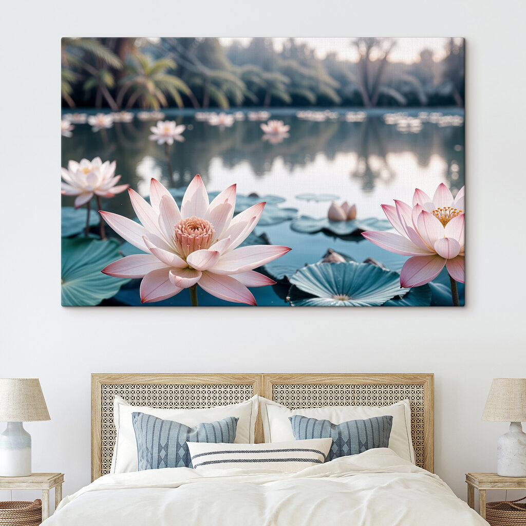 Lotus et palmiers sombres — intérieur 1