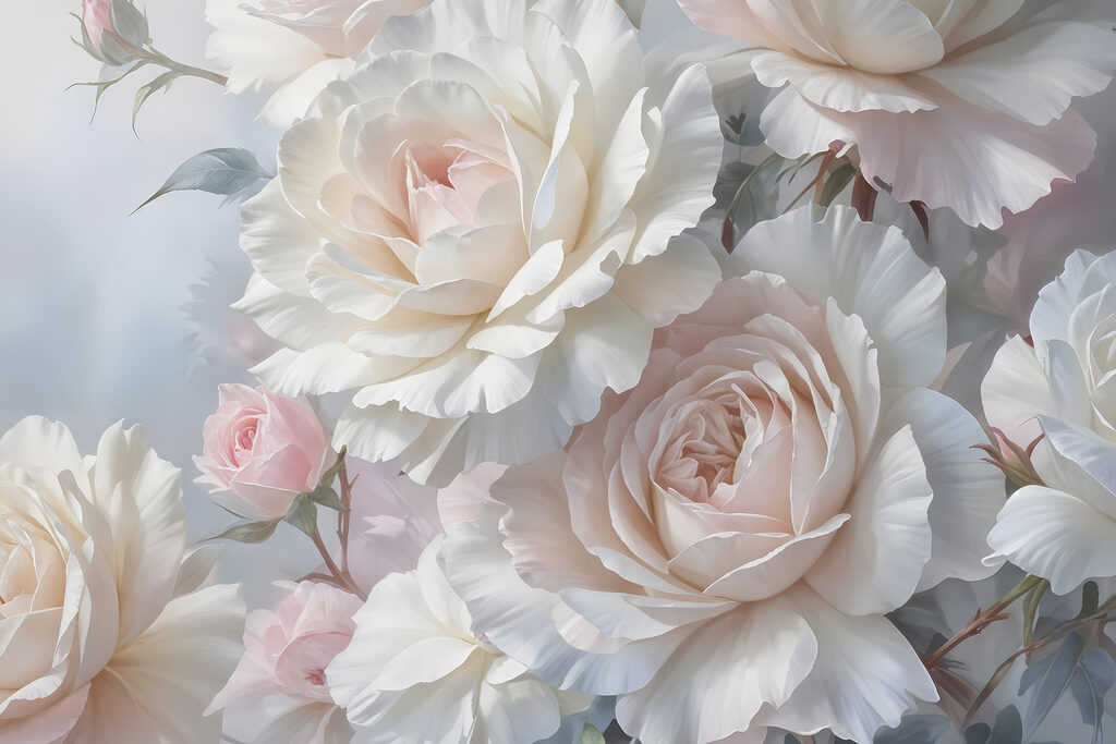 Roses en rose nacré — motif complet