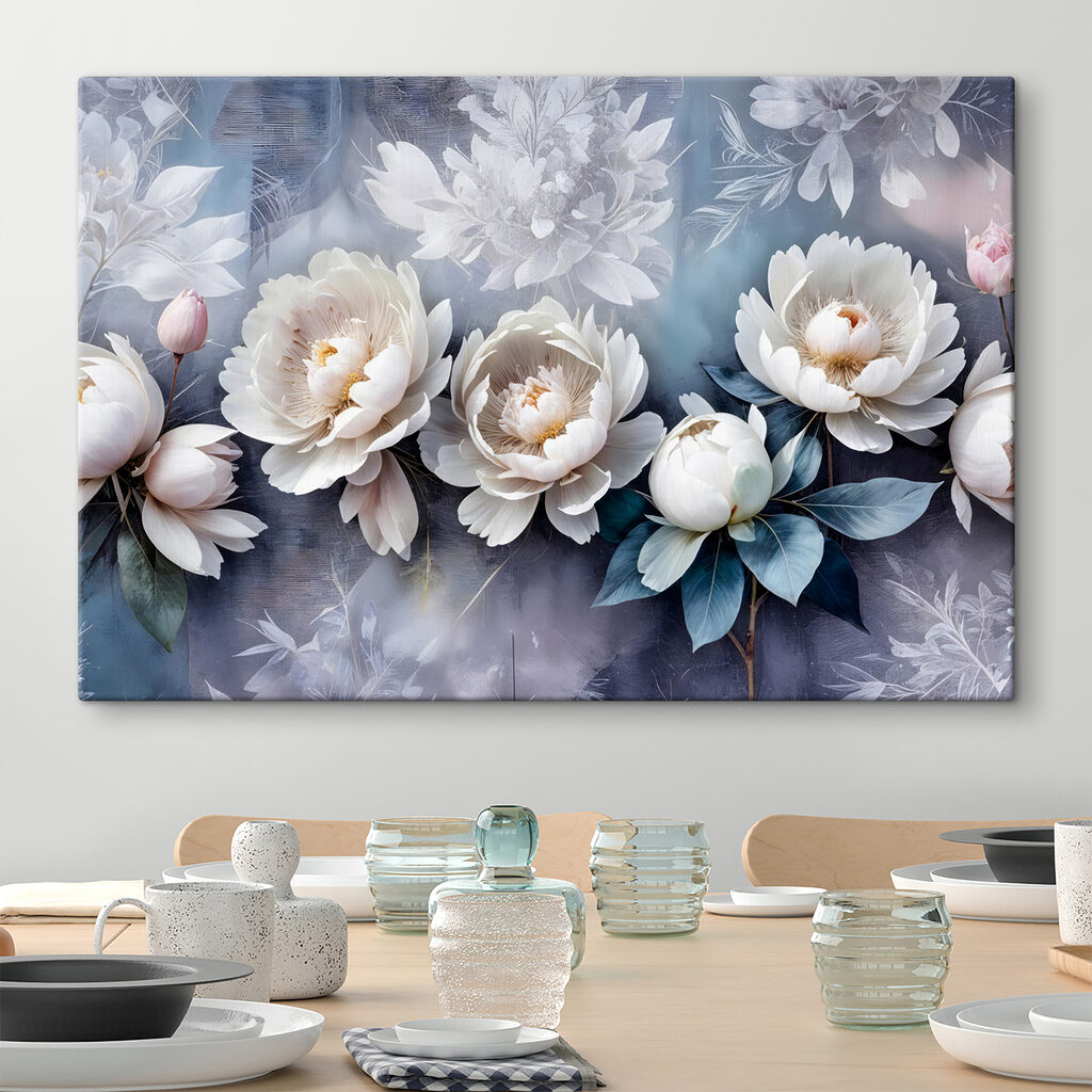 Pivoines blanches sur gris-bleu — intérieur 2