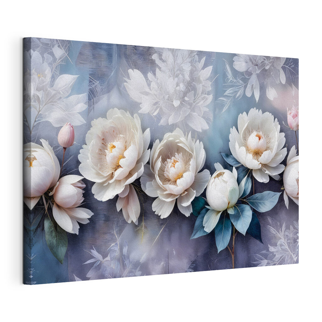 Pivoines blanches sur gris-bleu — vue du produit