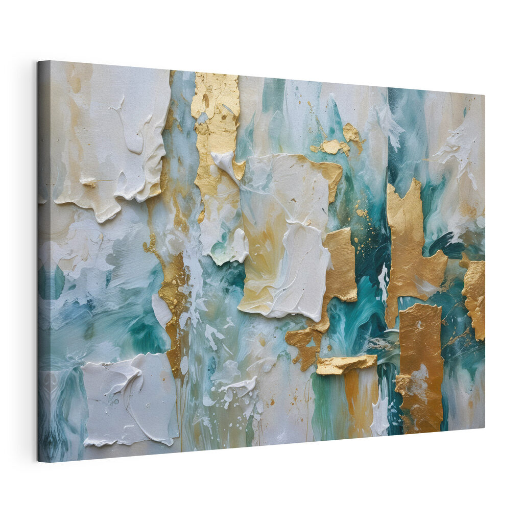 Turquoise aux accents dorés, toile tendue et bord enveloppé