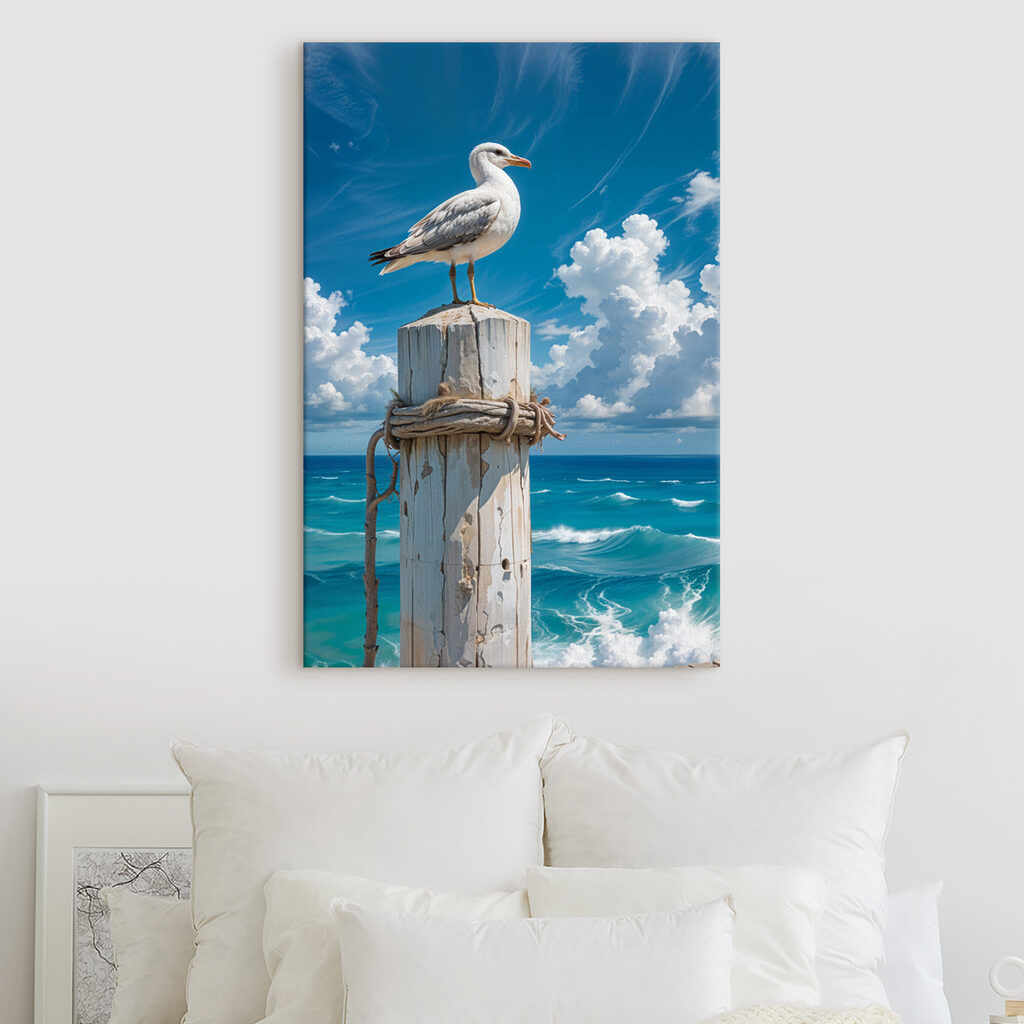 Mouette sur un poteau dans un intérieur