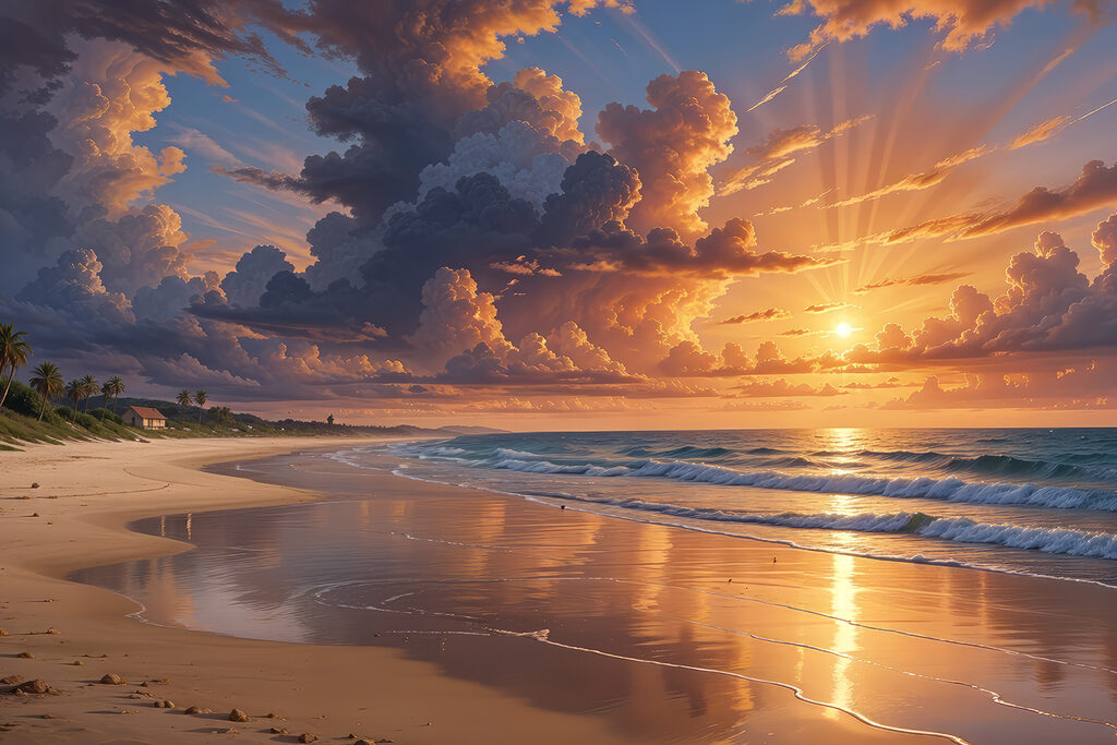 Crépuscule sur la plage — motif complet