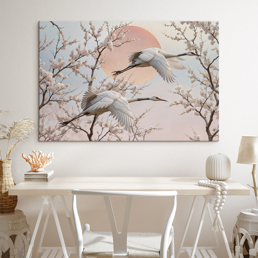 Grues et branches fleuries — intérieur 1