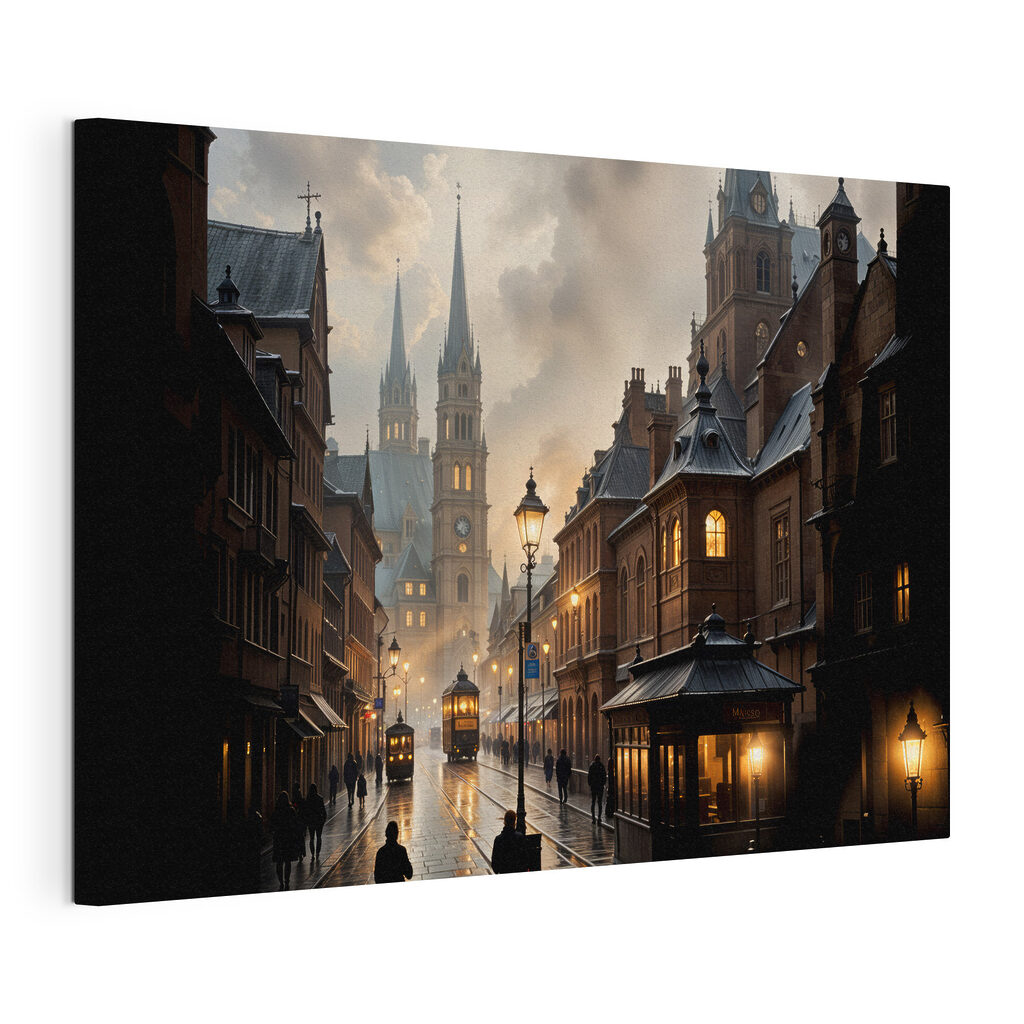 Vieille rue aux lanternes, toile tendue et bord enveloppé