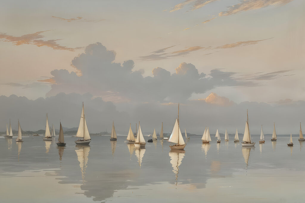 Voiliers sur l’eau pâle — motif complet