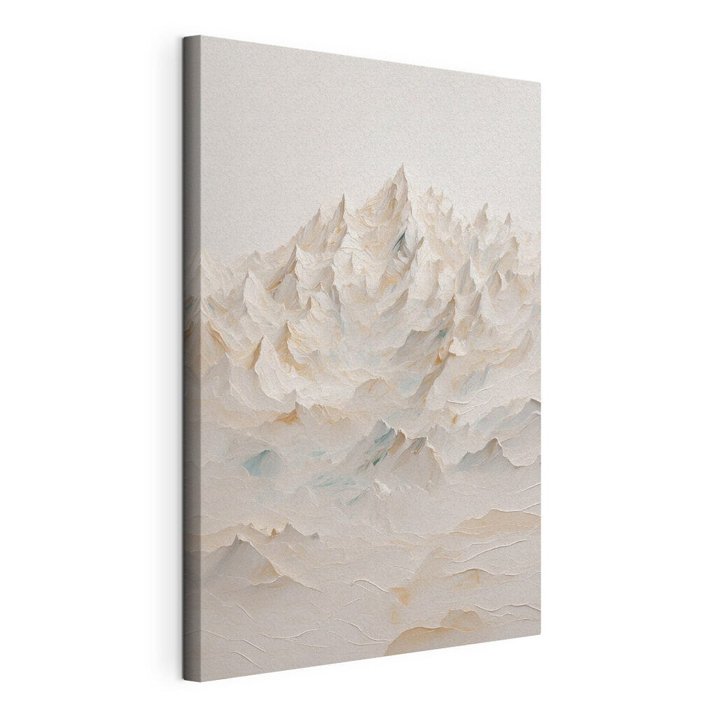 Sommets en aplats pâles, toile tendue et bord enveloppé
