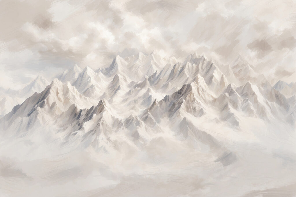 Cimes blanches et brume — motif complet