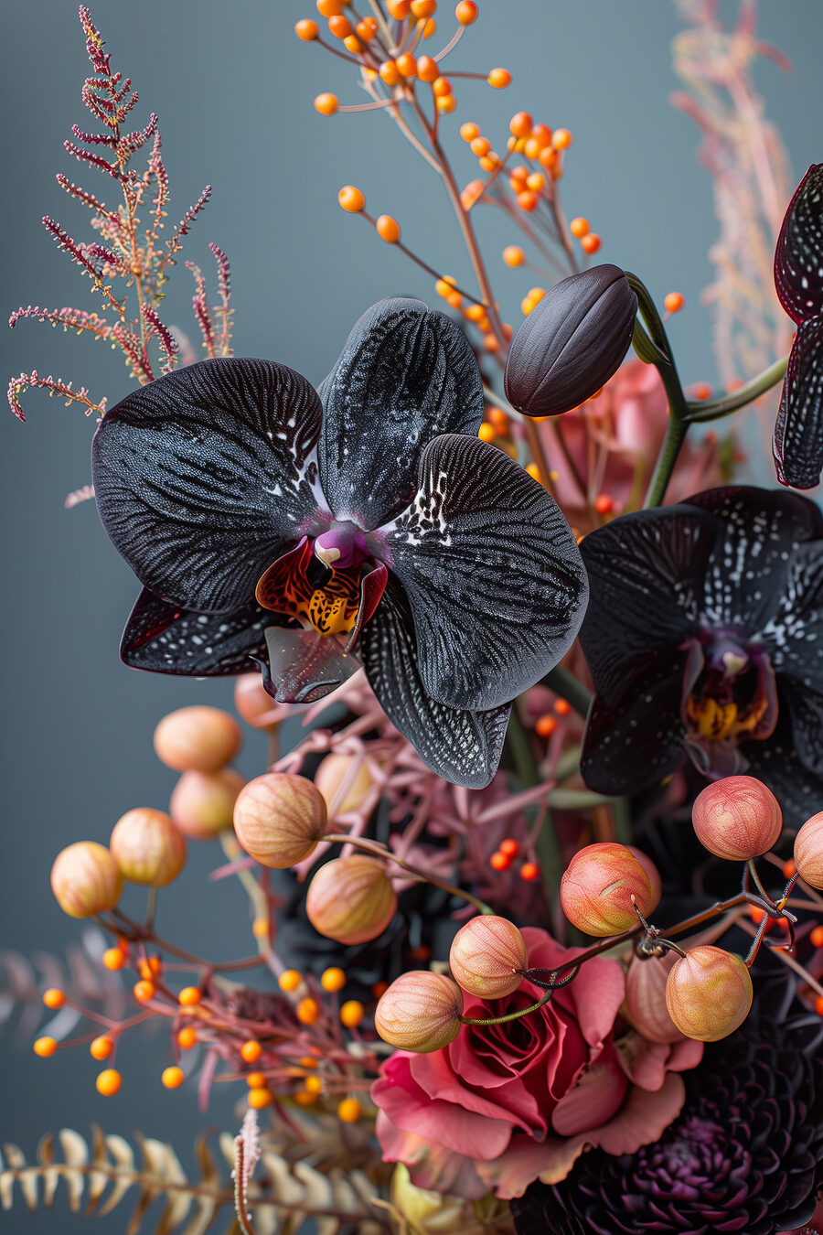 Orchidée noire et baies — motif complet