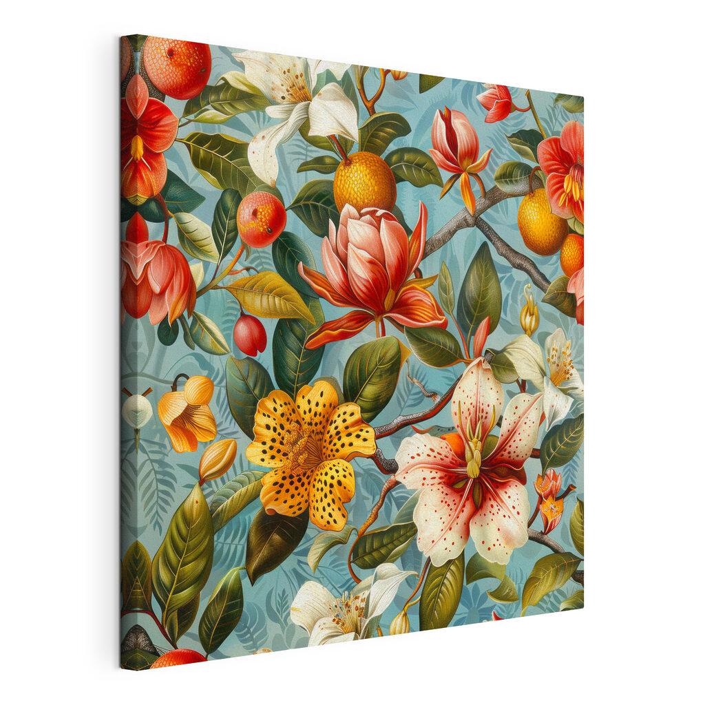 Fleurs et fruits orange, toile tendue et bord enveloppé