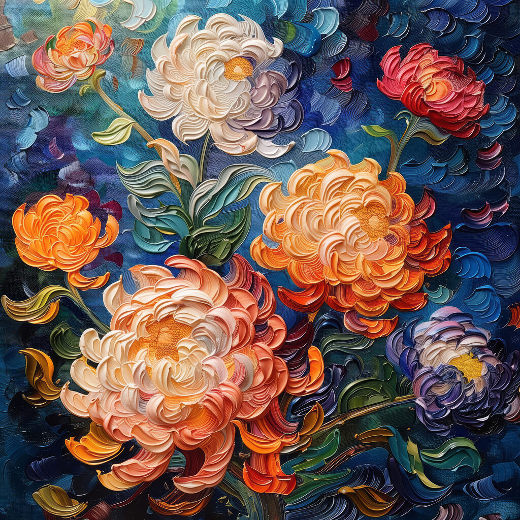 Fleurs en touches épaisses — motif complet