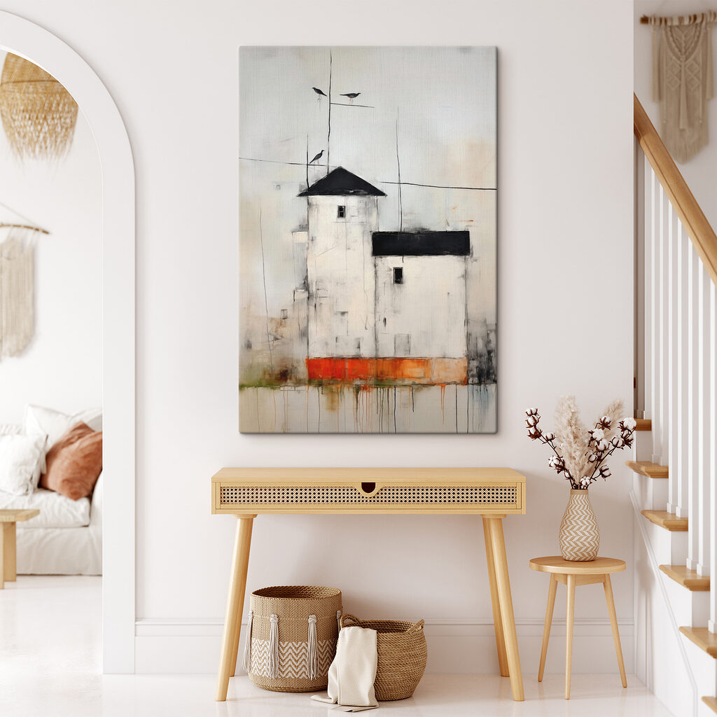 Petite bâtisse blanche dans un intérieur