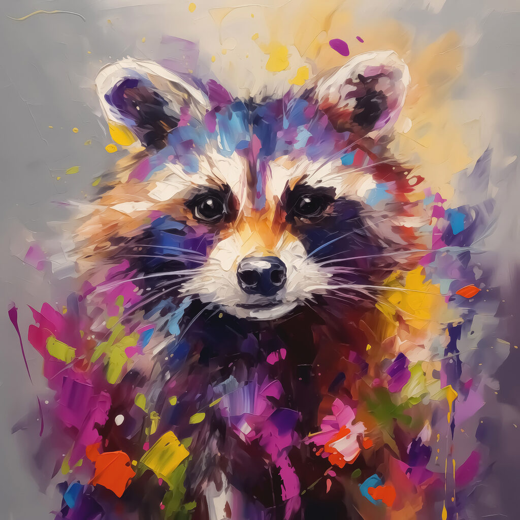 Raton laveur, touches violettes — motif complet