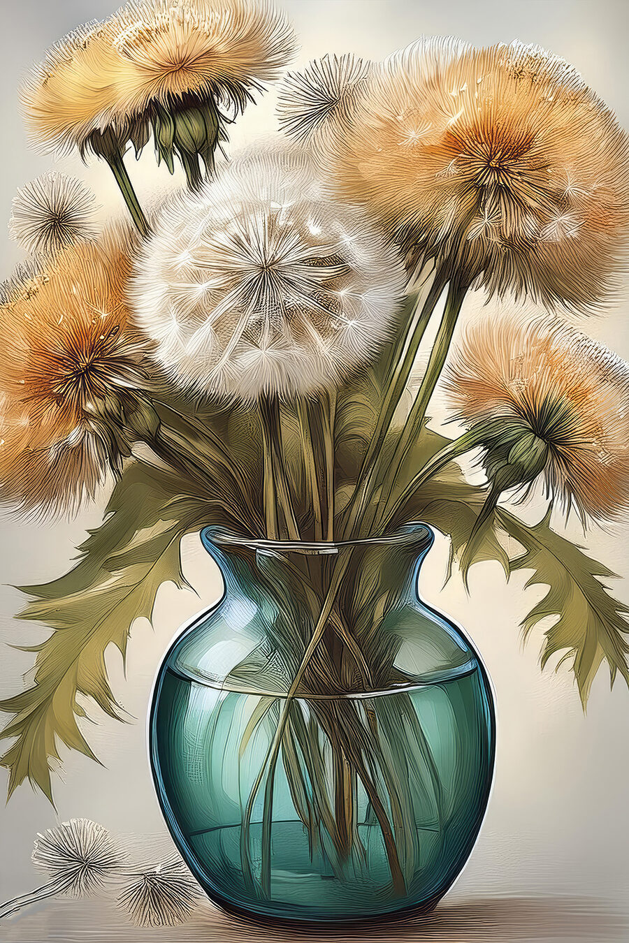 Pissenlits dans un vase — motif complet