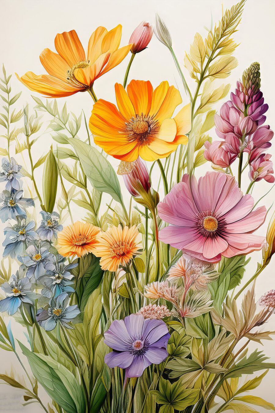 Fleurs des champs illustrées — motif complet
