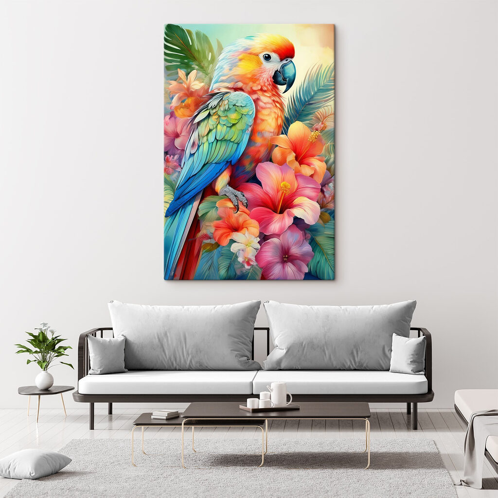 Perroquet et fleurs tropicales — intérieur 3