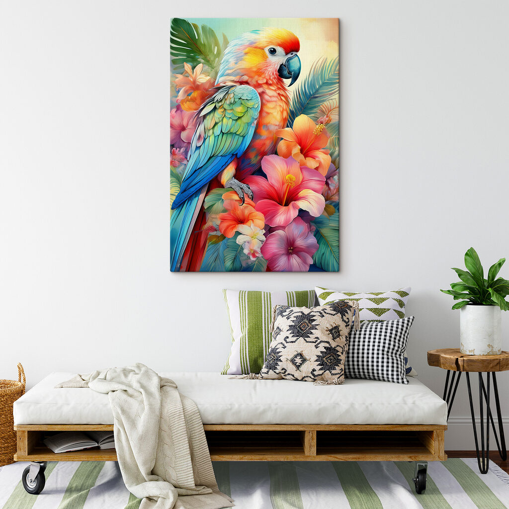 Perroquet et fleurs tropicales — intérieur 2
