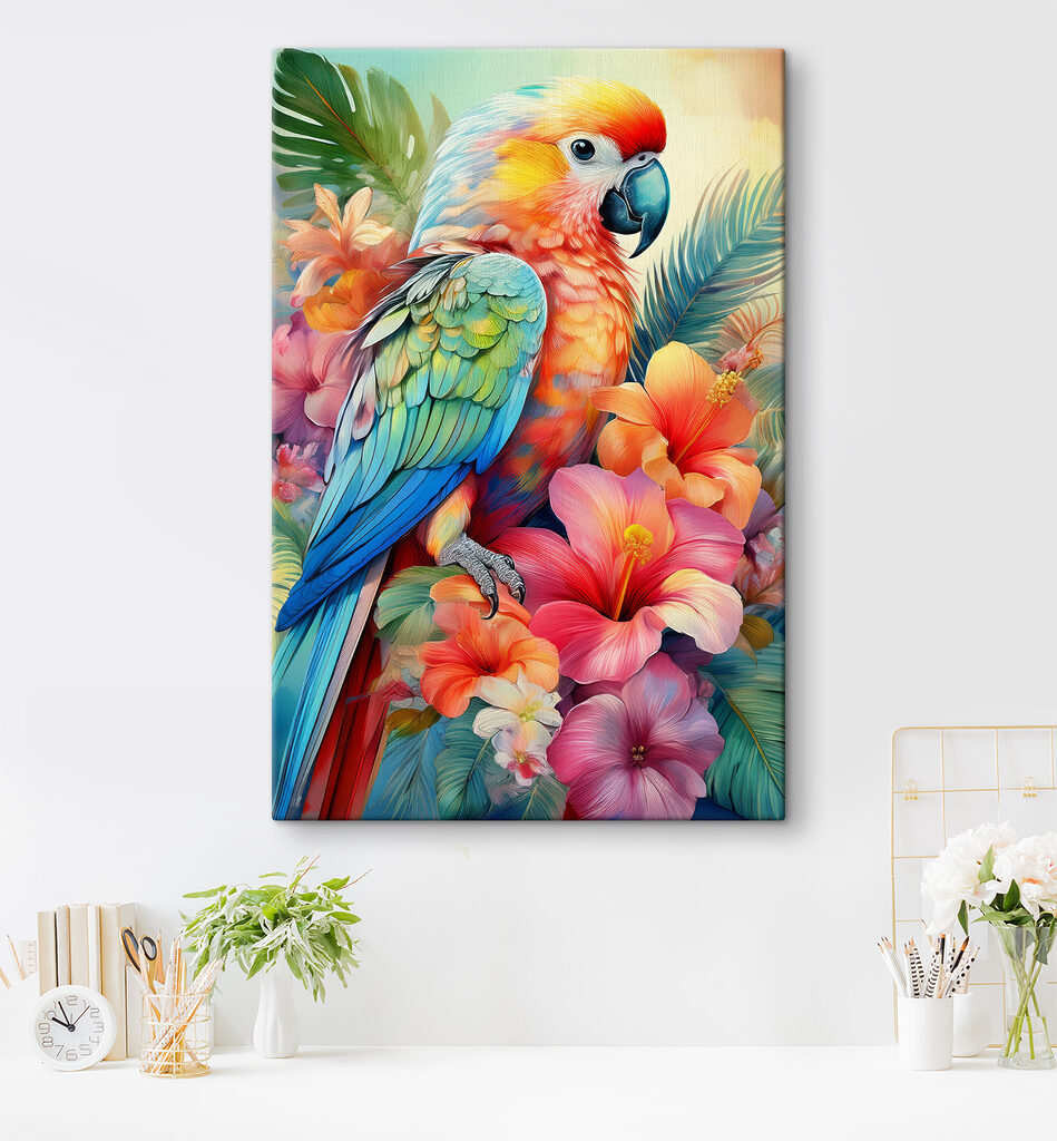 Perroquet et fleurs tropicales — intérieur 1
