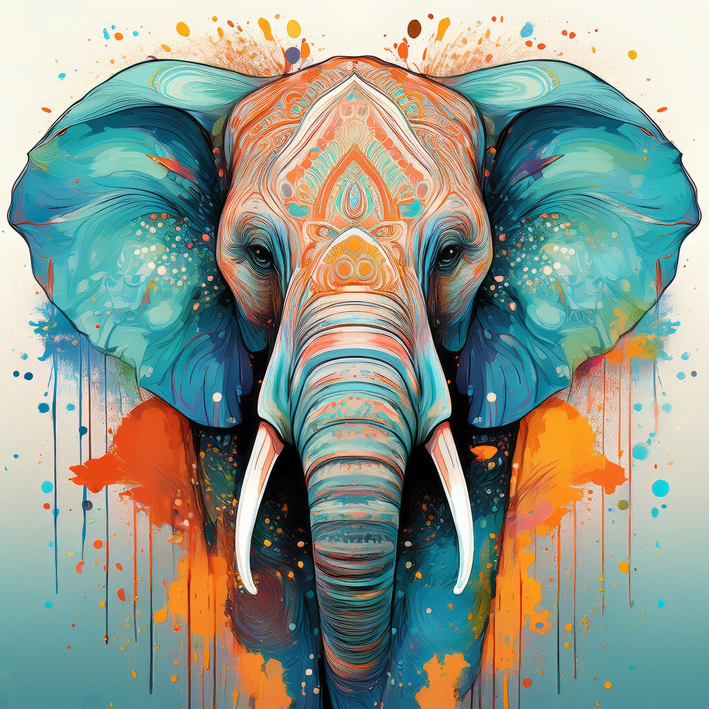 Éléphant aux fines arabesques — motif complet