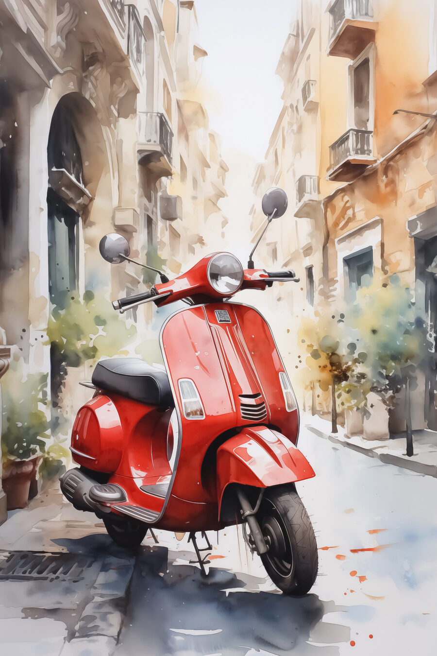 Scooter rouge en ruelle — motif complet