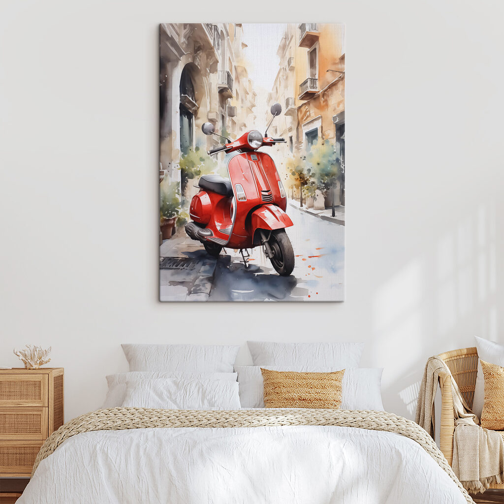 Scooter rouge en ruelle — intérieur 2
