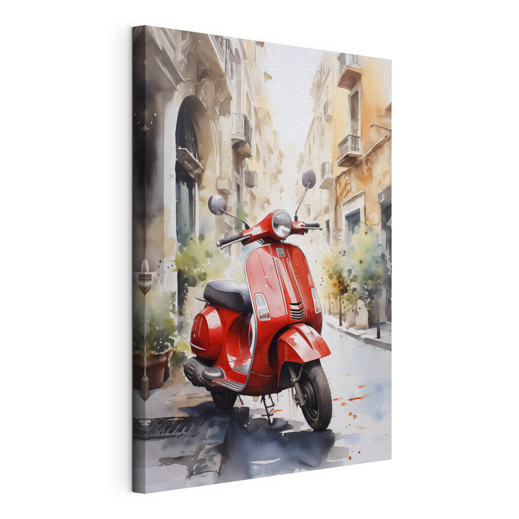 Scooter rouge en ruelle — vue du produit