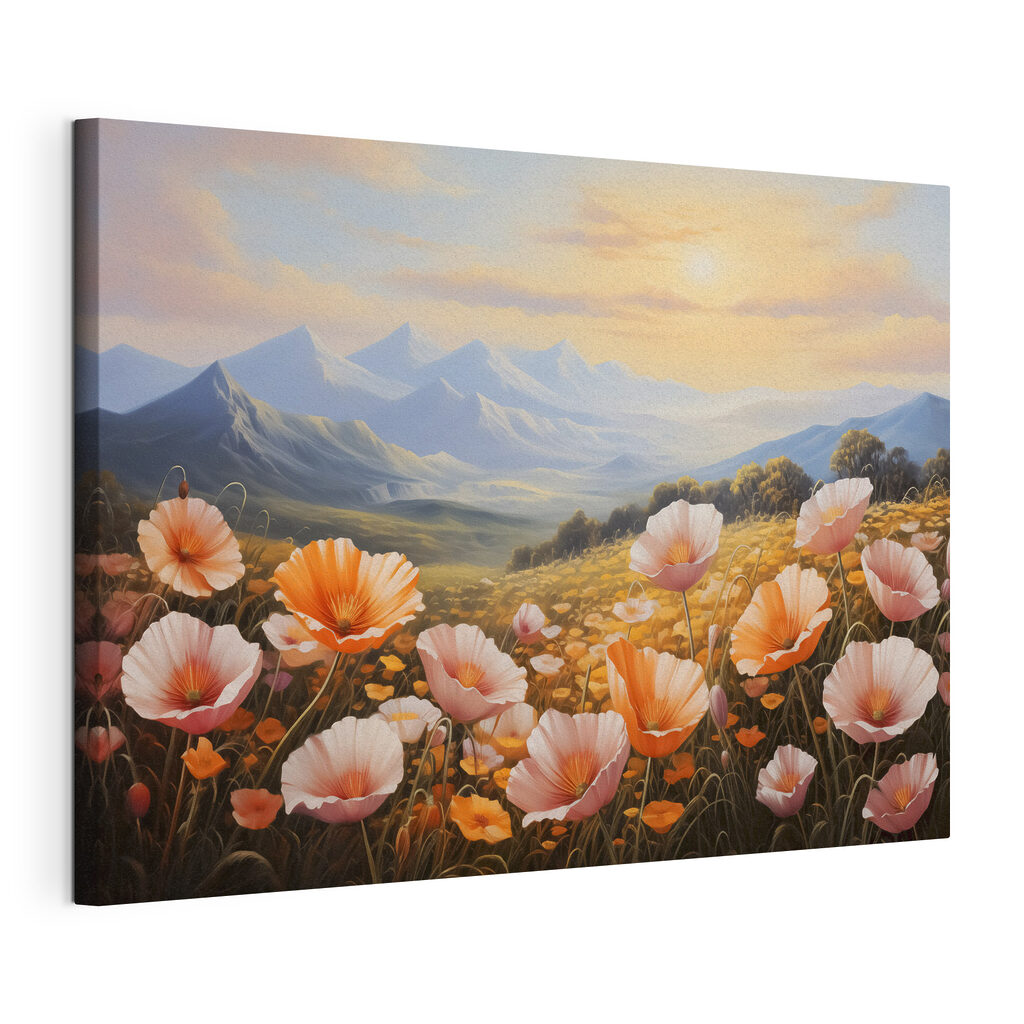 Fleurs roses et montagnes — vue du produit