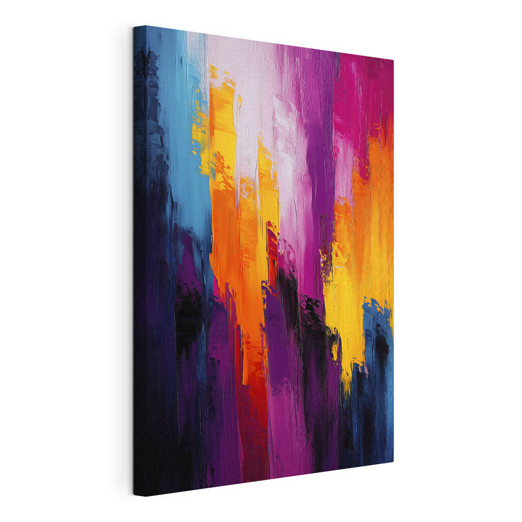 Bandes violettes et orange, toile tendue et bord enveloppé