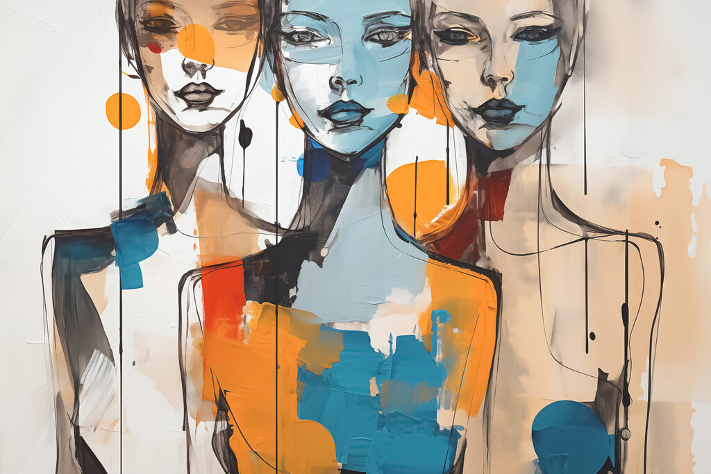 Trois visages en couleurs — motif complet
