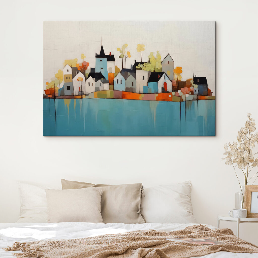 Village sur l’eau turquoise dans un intérieur