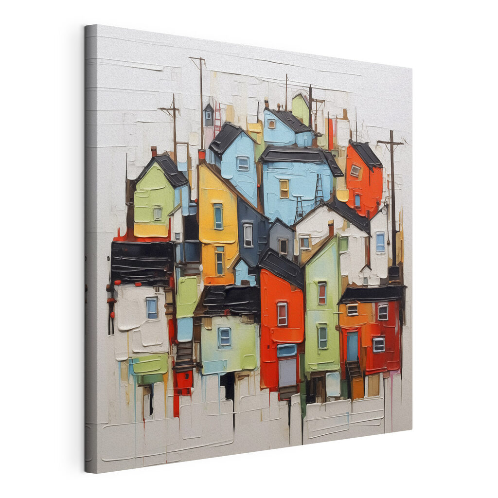 Petites maisons colorées, toile tendue et bord enveloppé