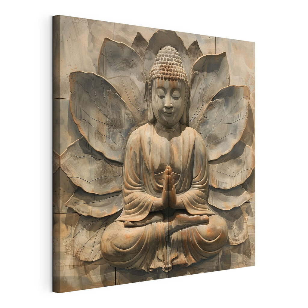 Bouddha devant le lotus, toile tendue et bord enveloppé